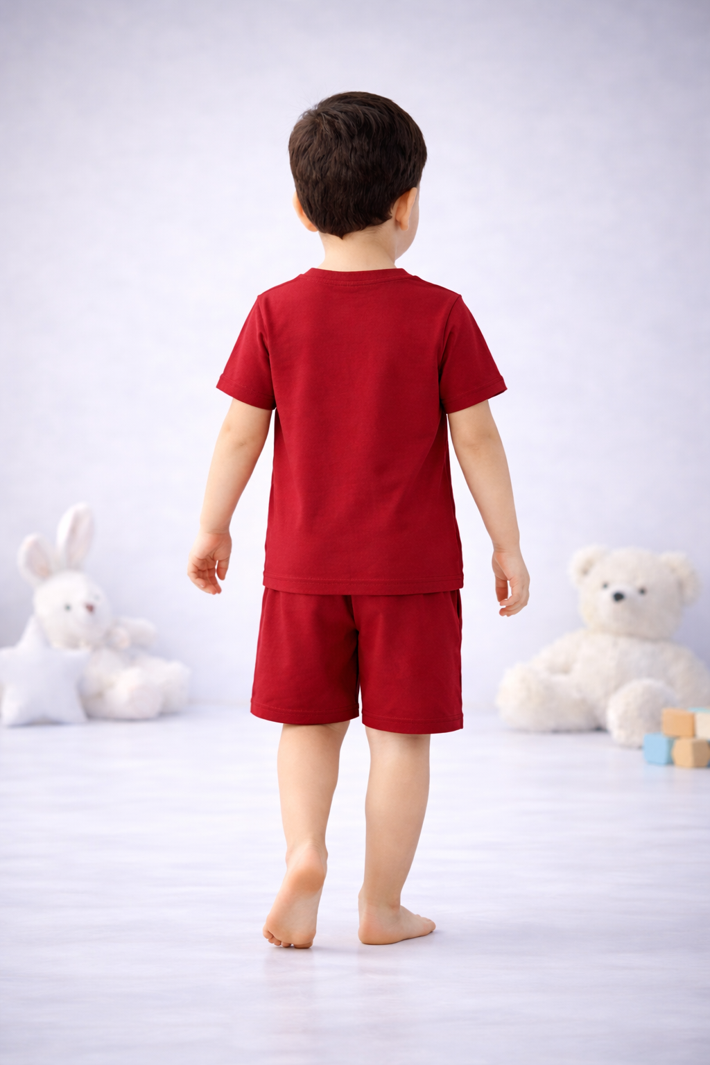 Round Neck T-Shirt with Shorts – Cotton Casual Wear Set (Red & Tiger ) – Suitable for Kids (2–6 Years)