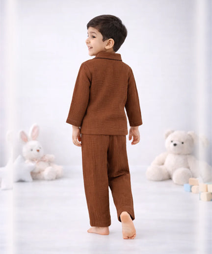 Brown Cotton Kids Co-Ord Set